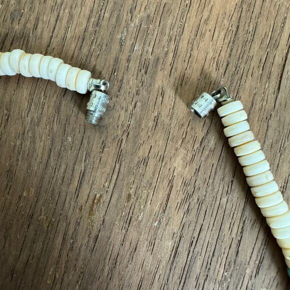 Artisan Handmade Tan Blue Brown Shell Bead Necklace magnetic closure - Picture 3 of 5